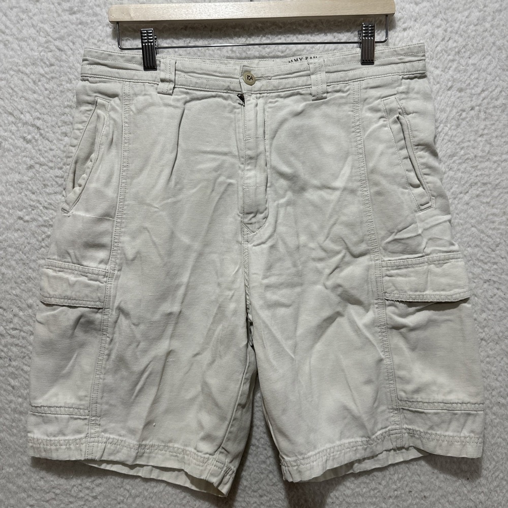 Tommy Bahama Relax Cargo Shorts Men's 35 Beige Cotton Lyocell Utility Belt Loops